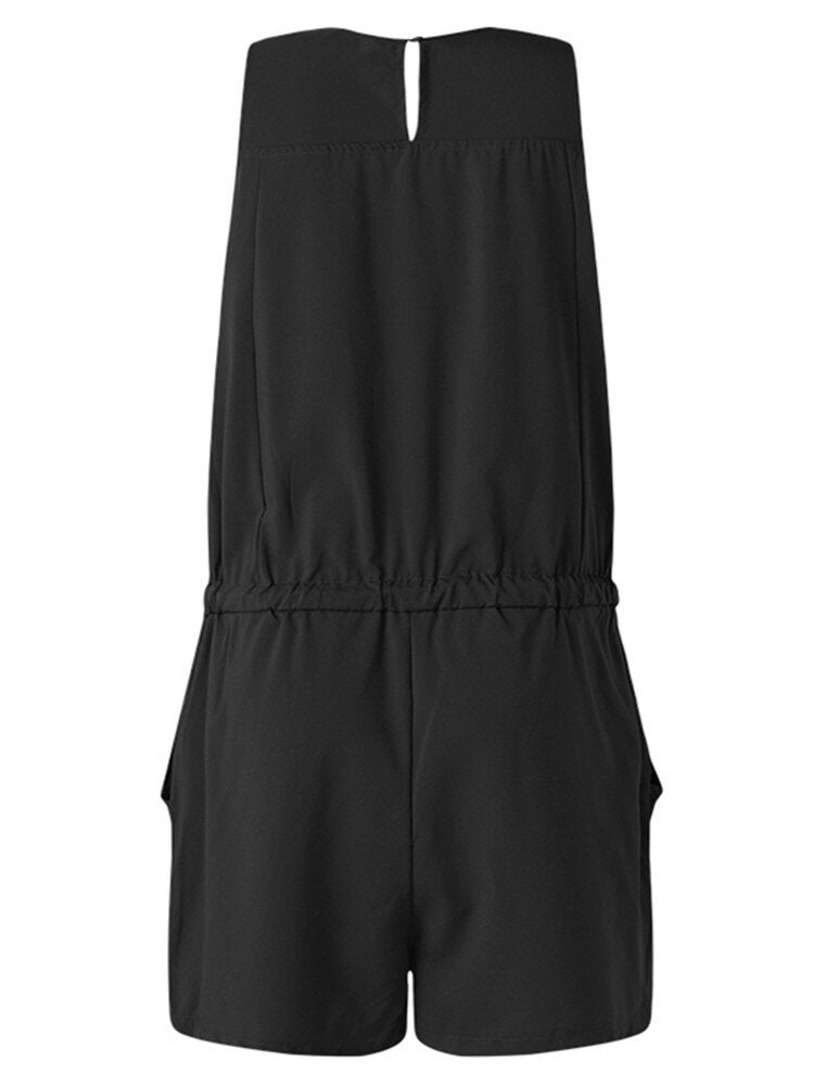 Sleeveless Drawstring Solid Women's Jumpsuits
