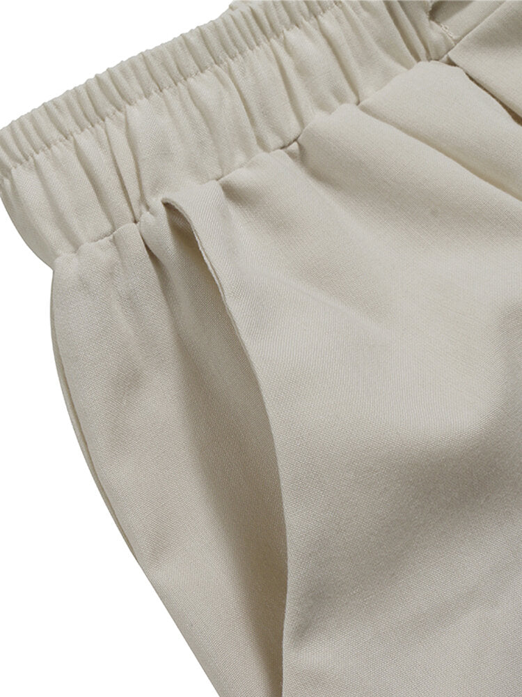 Solid Drawstring High Waist Pocket Wide Leg Pants