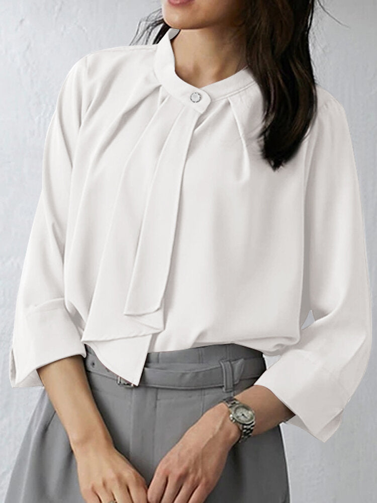 Solid Ruffle Slit 3/4 Sleeve Blouse For Women