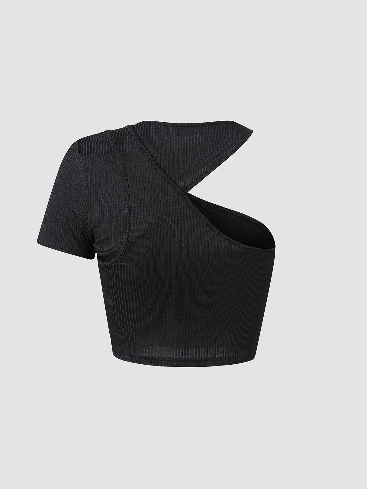 Solid Asymmetrical Cut Out Crew Neck Crop Top