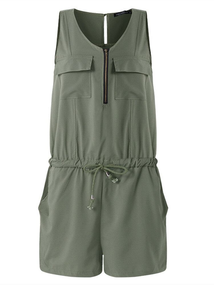 Sleeveless Drawstring Solid Women's Jumpsuits