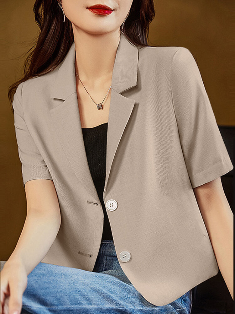 Solid Short Sleeve Lapel Casual Button Blazer