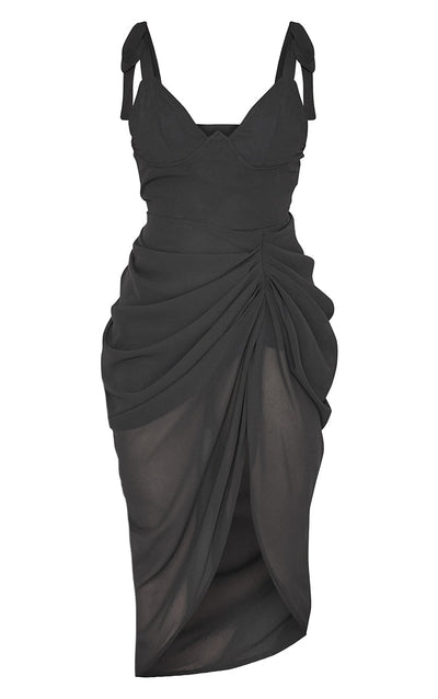 Chocolate Underwire Detail Draped Midi Dress
