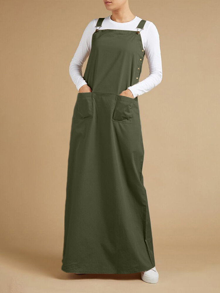 Solid Sleeveless Pocket Casual Dress For Women