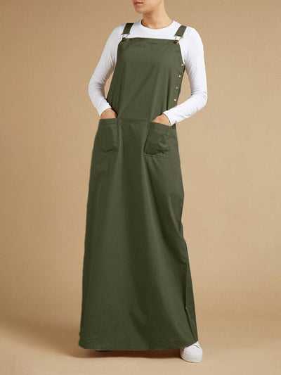 Solid Sleeveless Pocket Casual Dress For Women