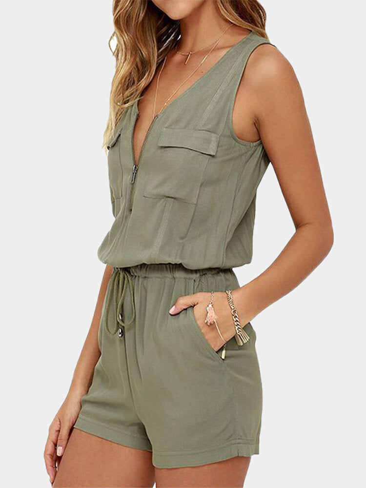 Sleeveless Drawstring Solid Women's Jumpsuits