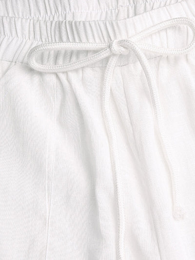 Solid Drawstring Waist Pocket Wide Leg Pants For Women
