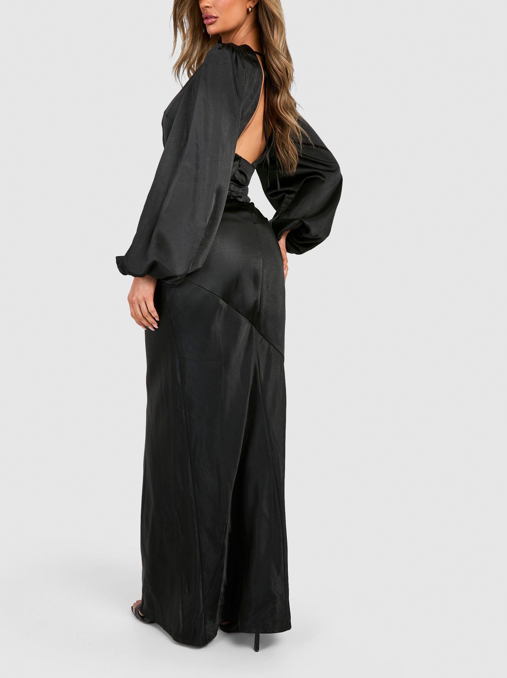 Bridesmaid Satin Blouson Sleeve Maxi Dress For Women