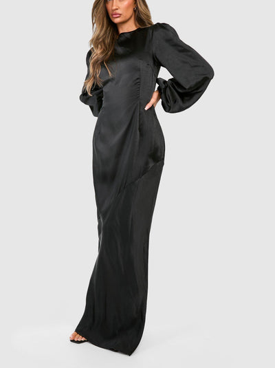 Bridesmaid Satin Blouson Sleeve Maxi Dress For Women