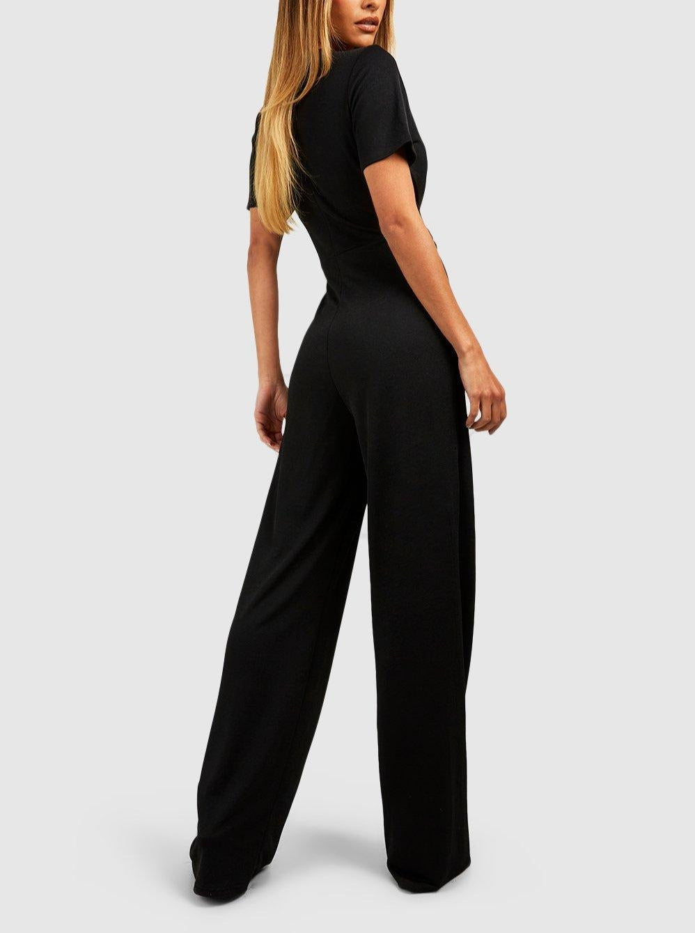 Pleated Front Belted Wide Leg Jumpsuit For Women