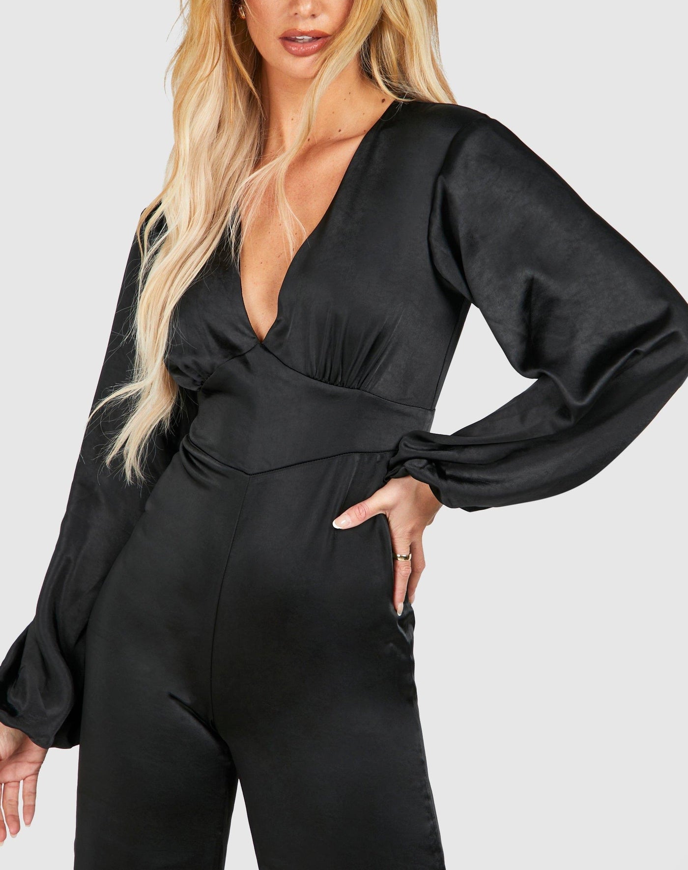 SATIN WOMEN'S PUFF SLEEVE JUMPSUIT