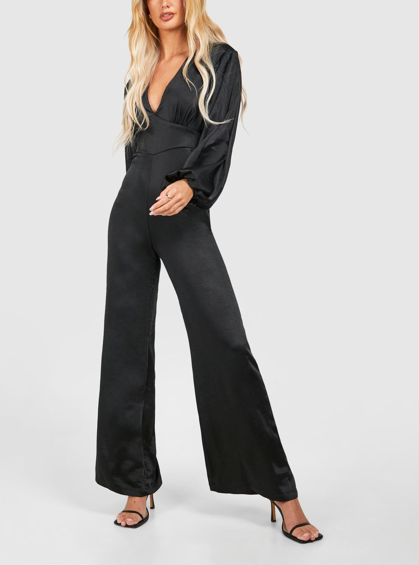 SATIN WOMEN'S PUFF SLEEVE JUMPSUIT