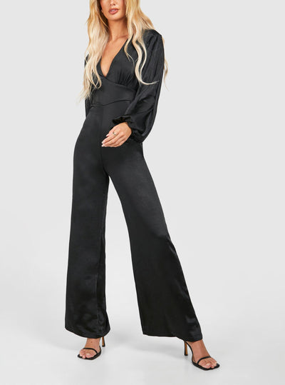 SATIN WOMEN'S PUFF SLEEVE JUMPSUIT
