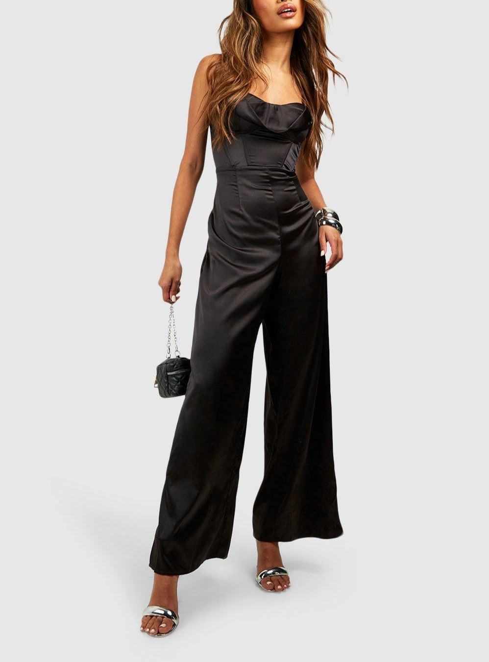 Satin Corset Wide Leg Jumpsuit For Women
