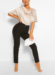 Satin Cowl Neck Short Sleeve Blouse