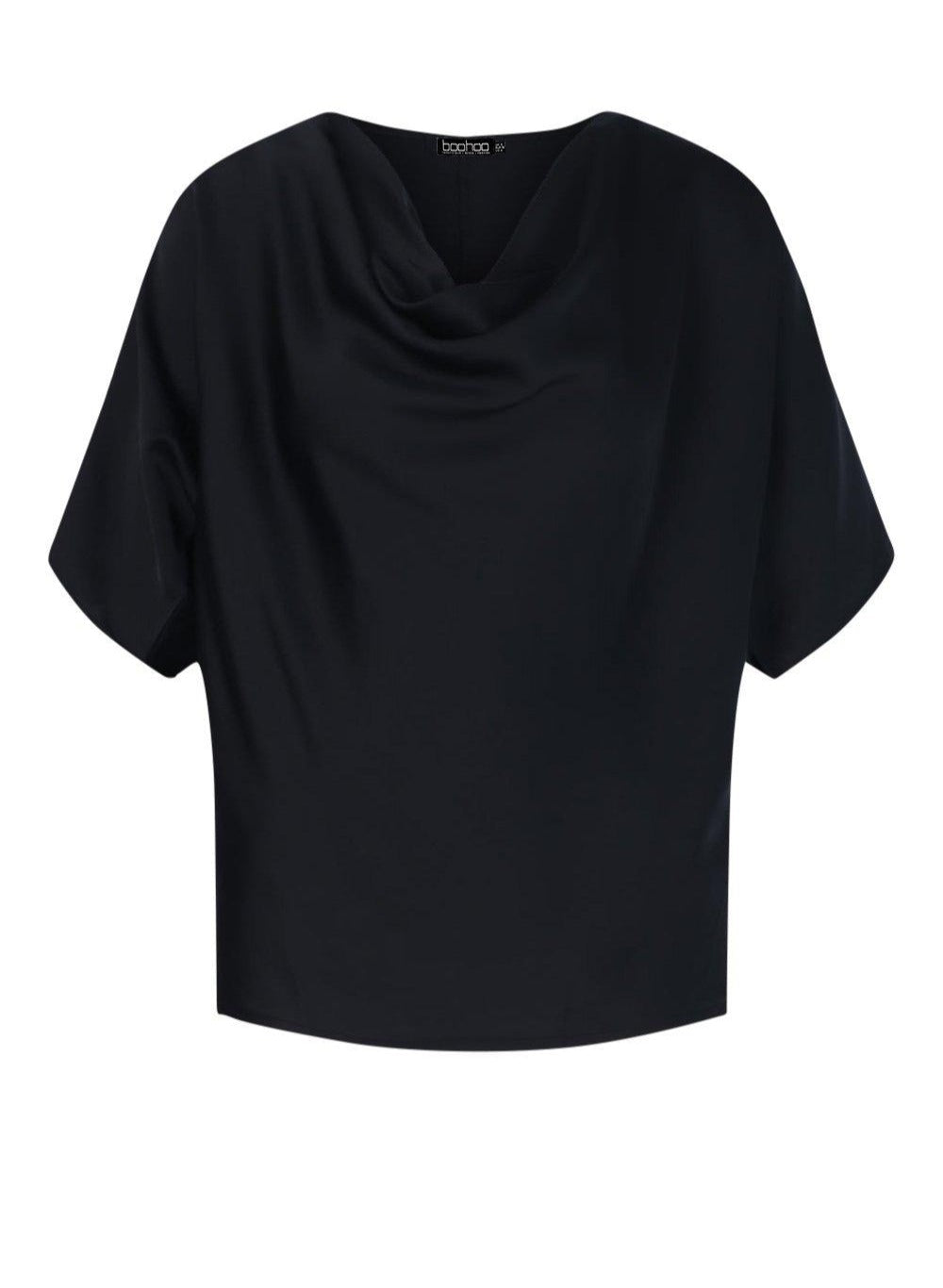 Satin Cowl Neck Short Sleeve Blouse