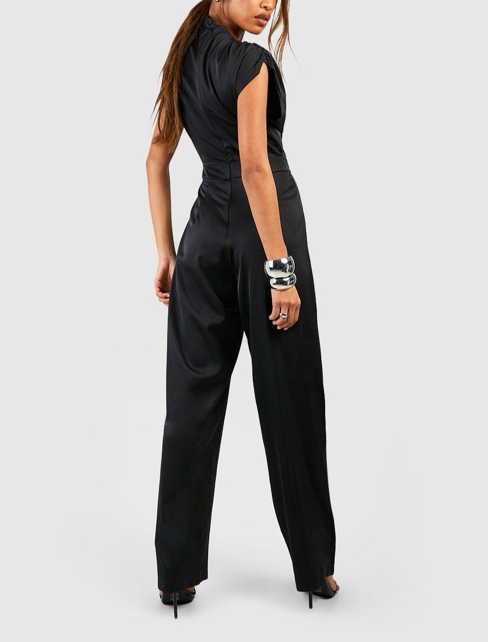 Satin Drape Blouson Jumpsuit For Women