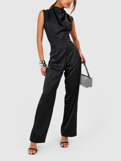 Satin Drape Blouson Jumpsuit For Women