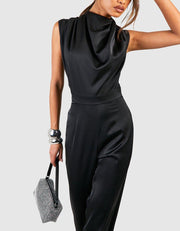 Satin Drape Blouson Jumpsuit For Women