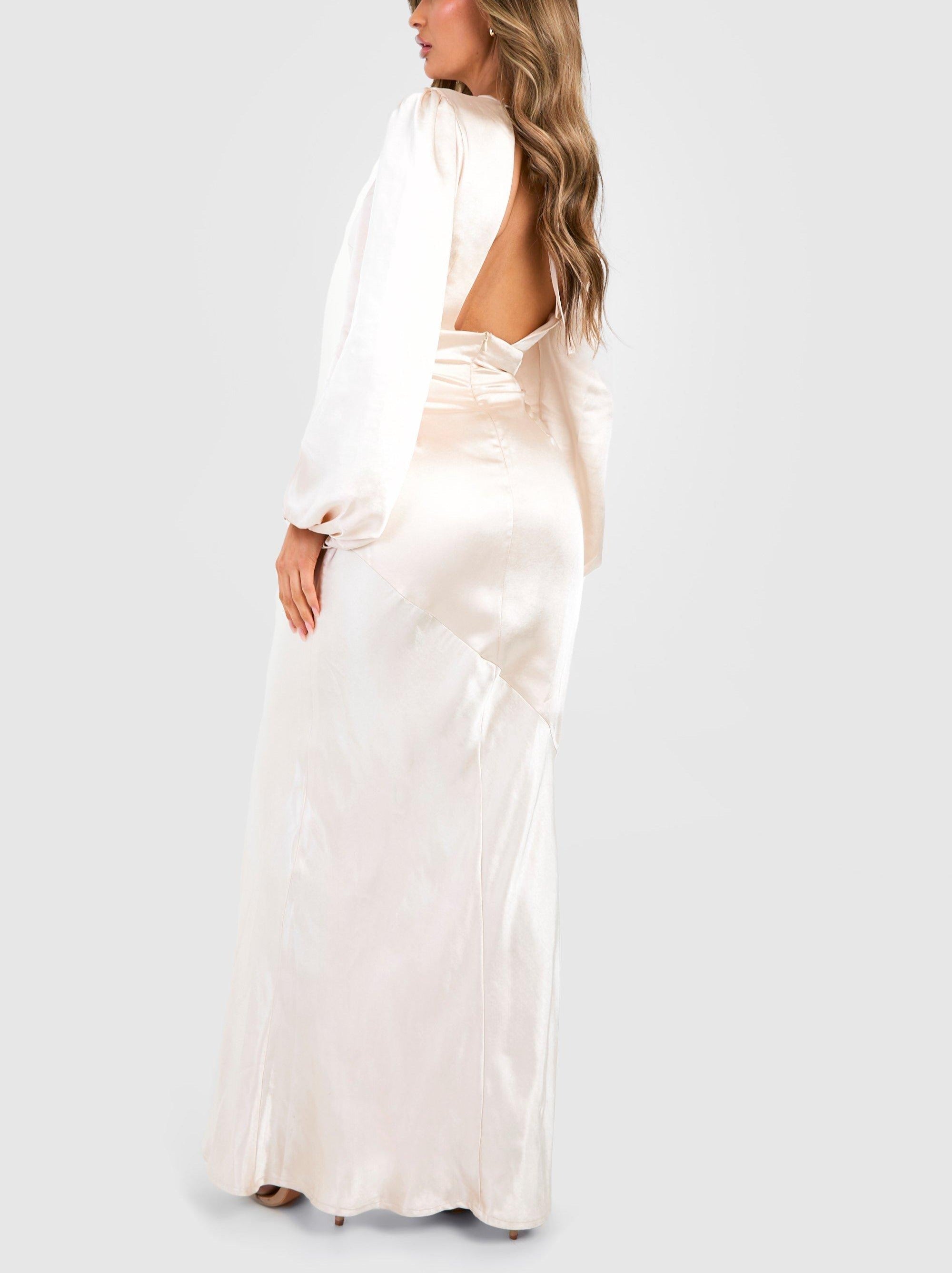 Bridesmaid Satin Blouson Sleeve Maxi Dress For Women