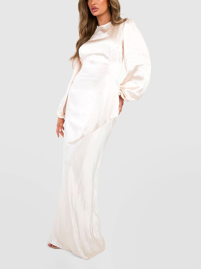 Bridesmaid Satin Blouson Sleeve Maxi Dress For Women