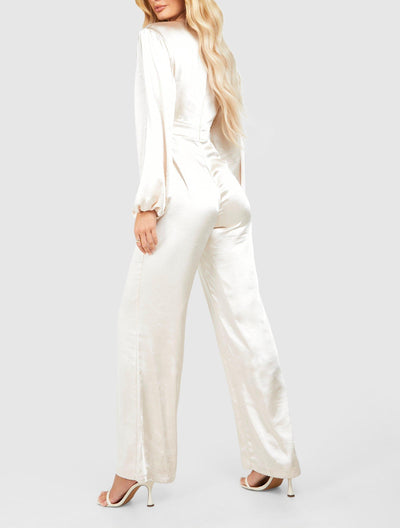 SATIN WOMEN'S PUFF SLEEVE JUMPSUIT