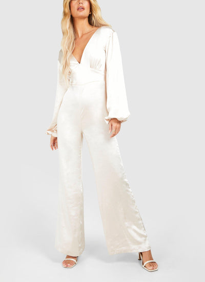 SATIN WOMEN'S PUFF SLEEVE JUMPSUIT