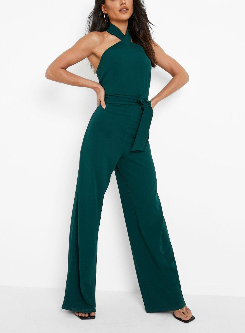 Halter Belted Wide Led Jumpsuit For Women