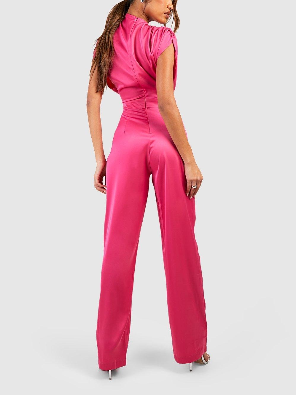 Satin Drape Blouson Jumpsuit For Women