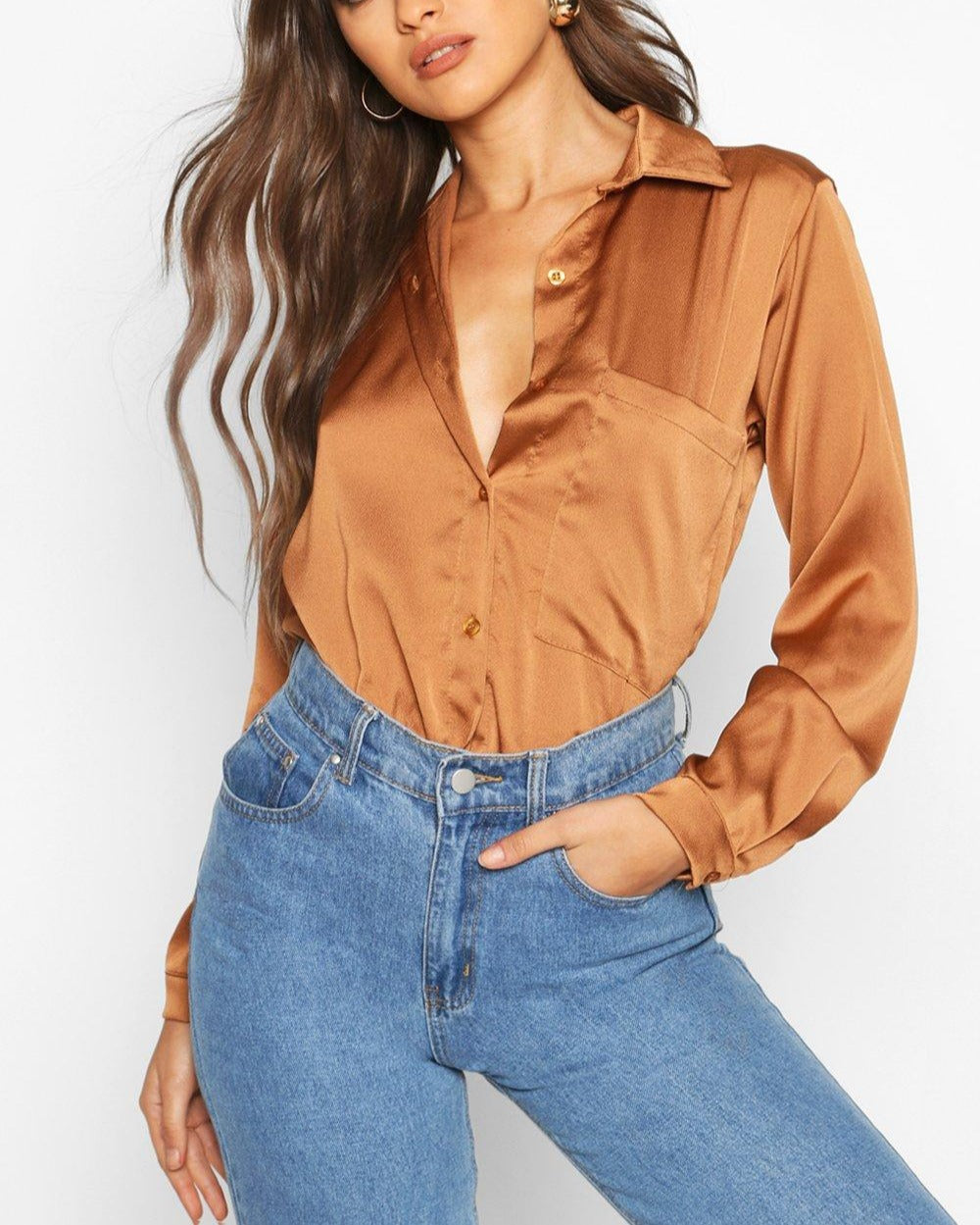 Oversized  Women satin shirt