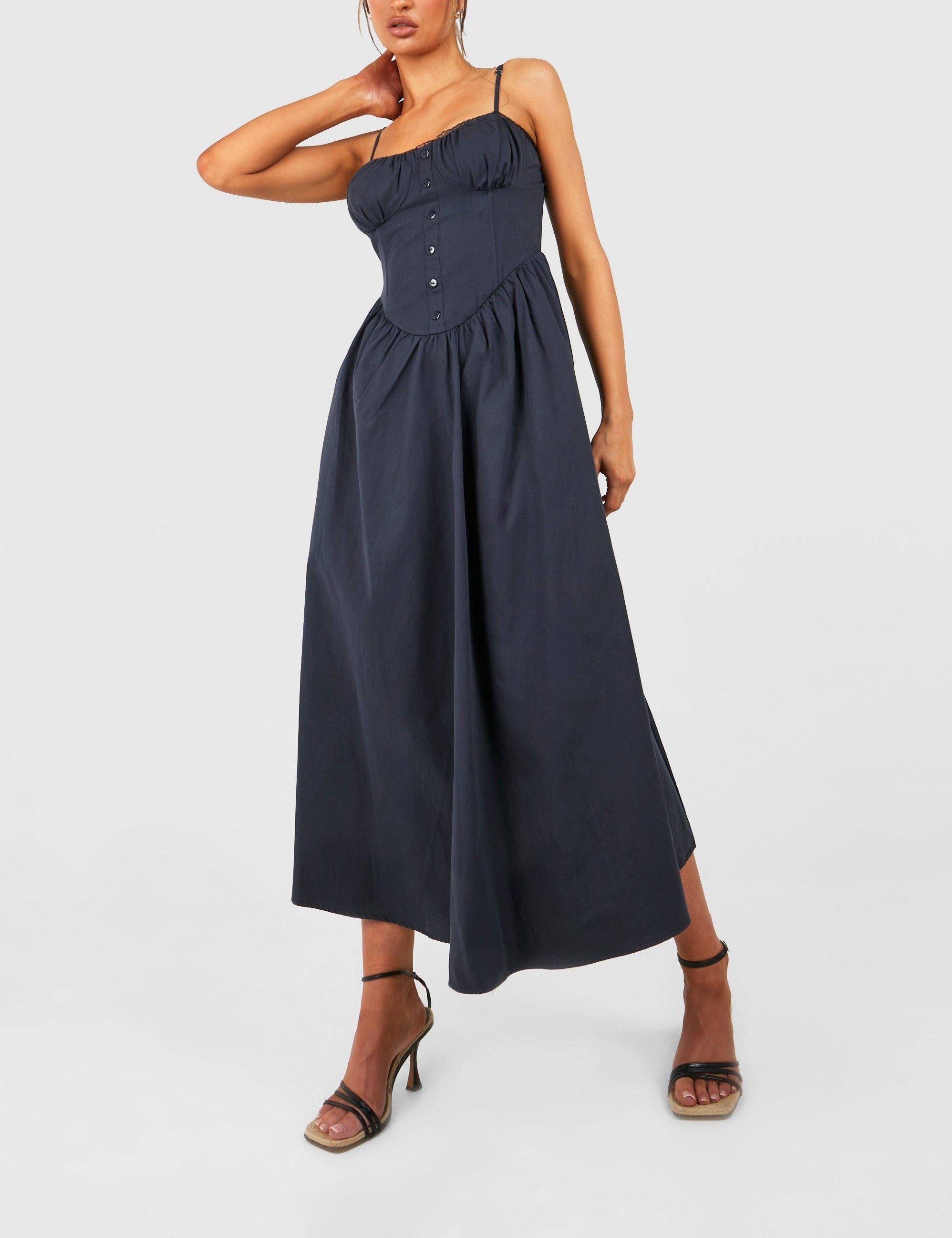 Cotton Midi Milkmaid Dress For Women