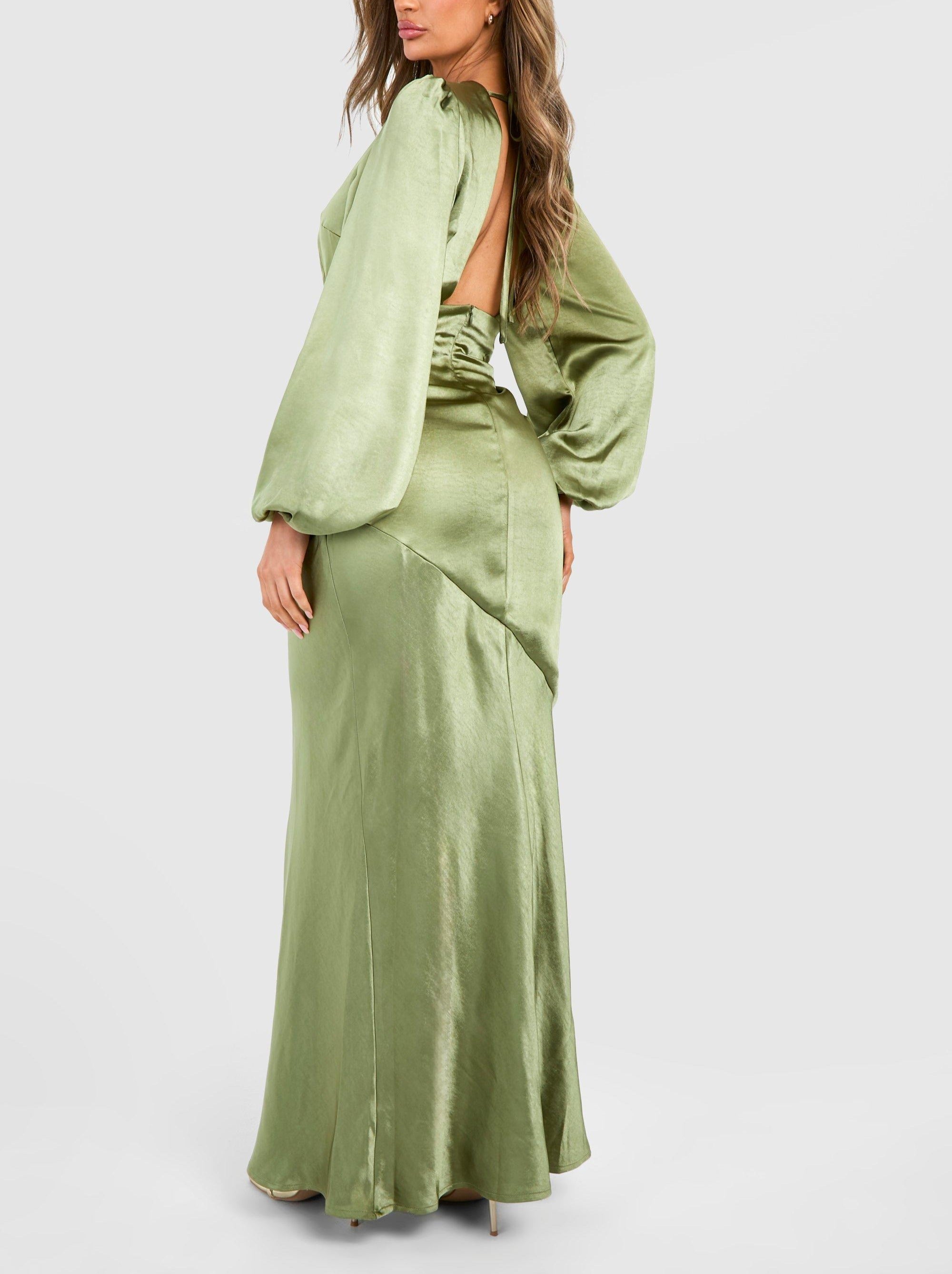 Bridesmaid Satin Blouson Sleeve Maxi Dress For Women