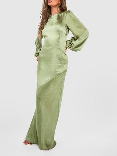 Bridesmaid Satin Blouson Sleeve Maxi Dress For Women
