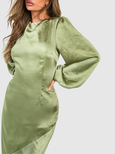 Bridesmaid Satin Blouson Sleeve Maxi Dress For Women