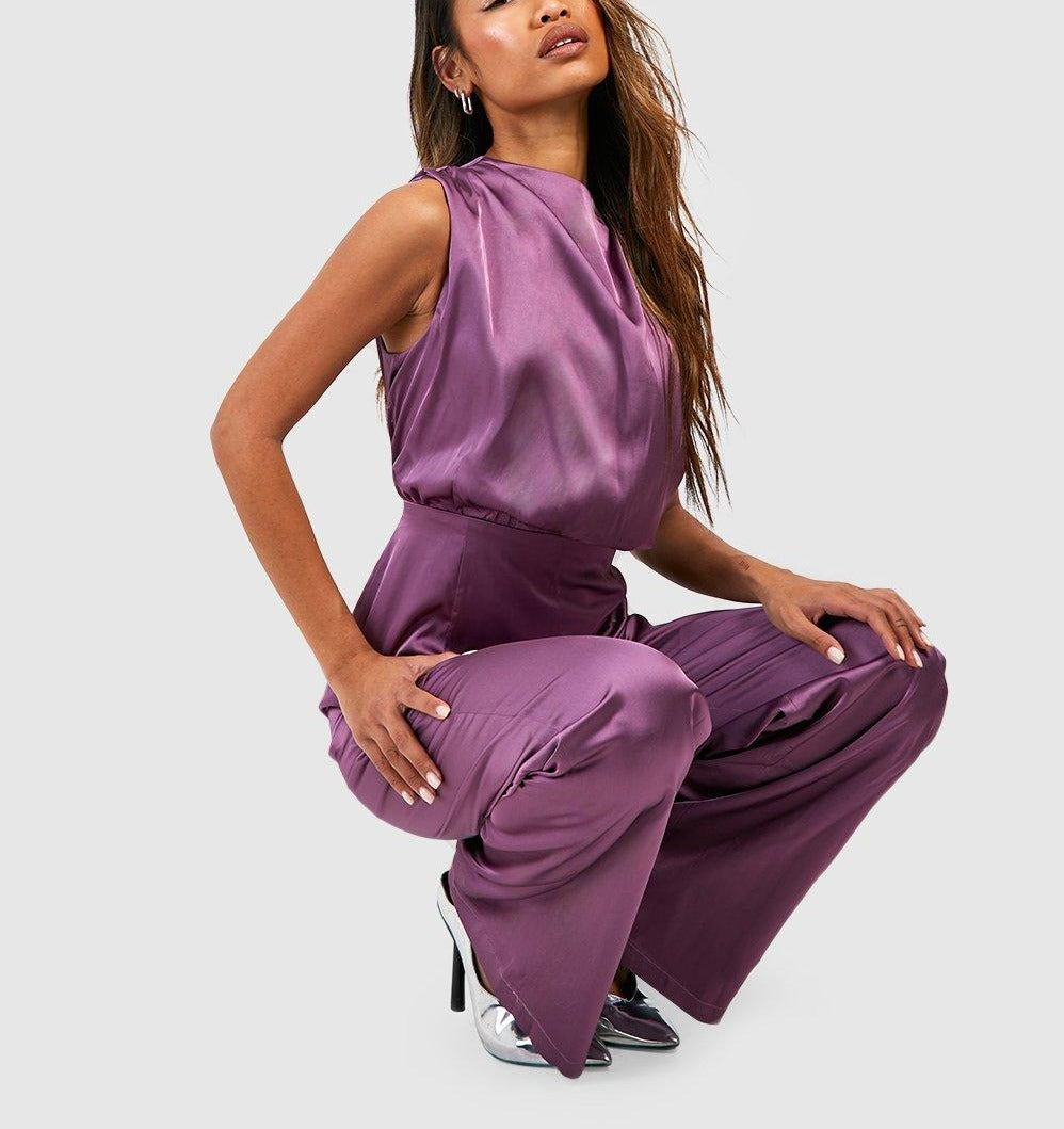 Satin Wide Leg Jumpsuit For Women