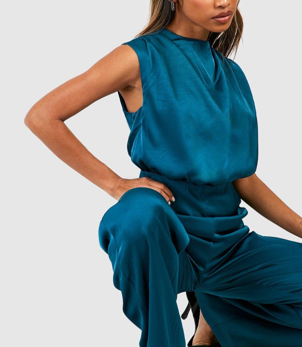Satin Wide Leg Jumpsuit For Women