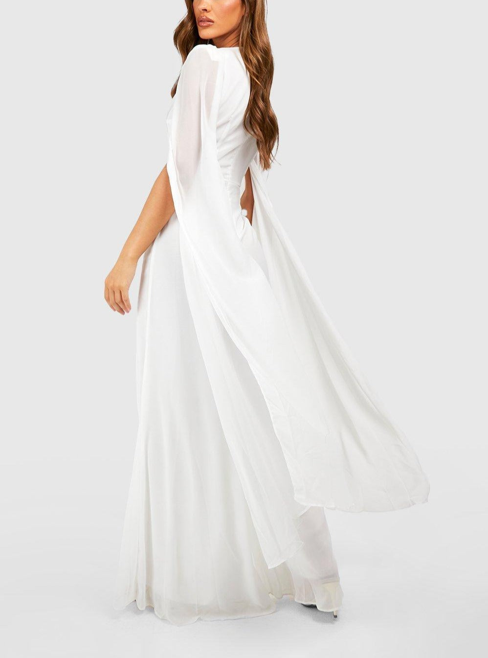 Cape Detail Plunge Wide Leg Jumpsuit For Women