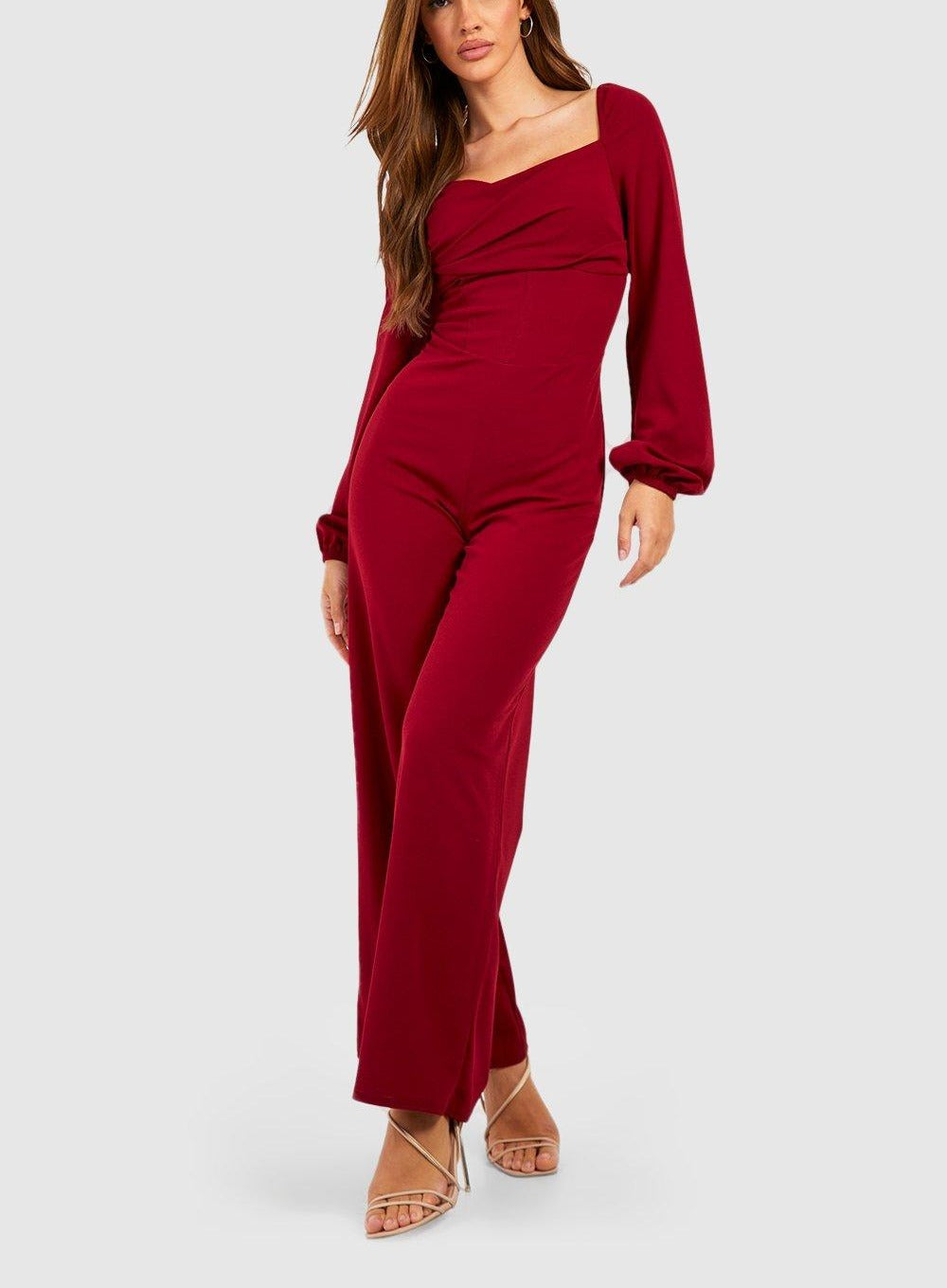 DRAPE COWL NECK WIDE LEG WOMEN JUMPSUIT