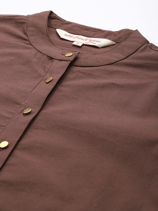 Navy Blue Cotton Casual Shirt with Mandarin Collar