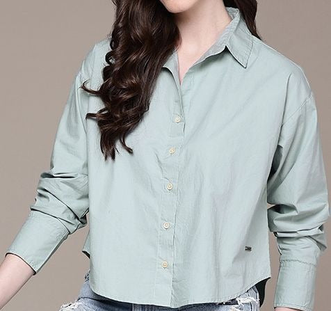 Purple Oversized Cotton Casual Shirt with Spread Collar