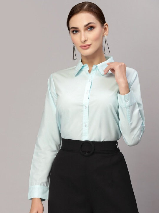 Black Cotton Regular Fit Formal Shirt with Spread Collar