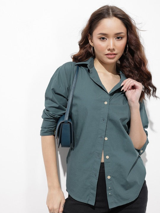 Purple Oversized Cotton Casual Shirt with Spread Collar