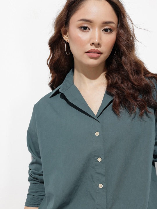 Purple Oversized Cotton Casual Shirt with Spread Collar