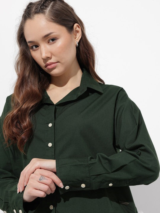 Purple Oversized Cotton Casual Shirt with Spread Collar