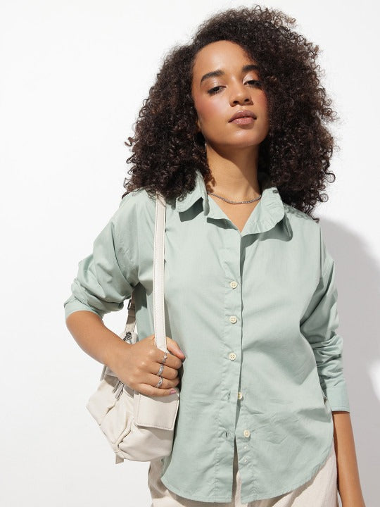 Purple Oversized Cotton Casual Shirt with Spread Collar