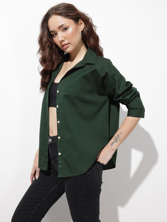 Purple Oversized Cotton Casual Shirt with Spread Collar