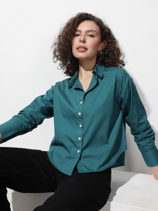 Purple Oversized Cotton Casual Shirt with Spread Collar