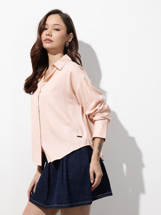 Purple Oversized Cotton Casual Shirt with Spread Collar