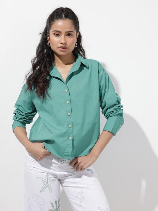 Purple Oversized Cotton Casual Shirt with Spread Collar