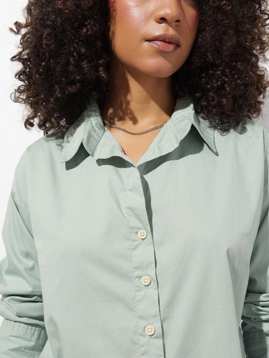 Purple Oversized Cotton Casual Shirt with Spread Collar